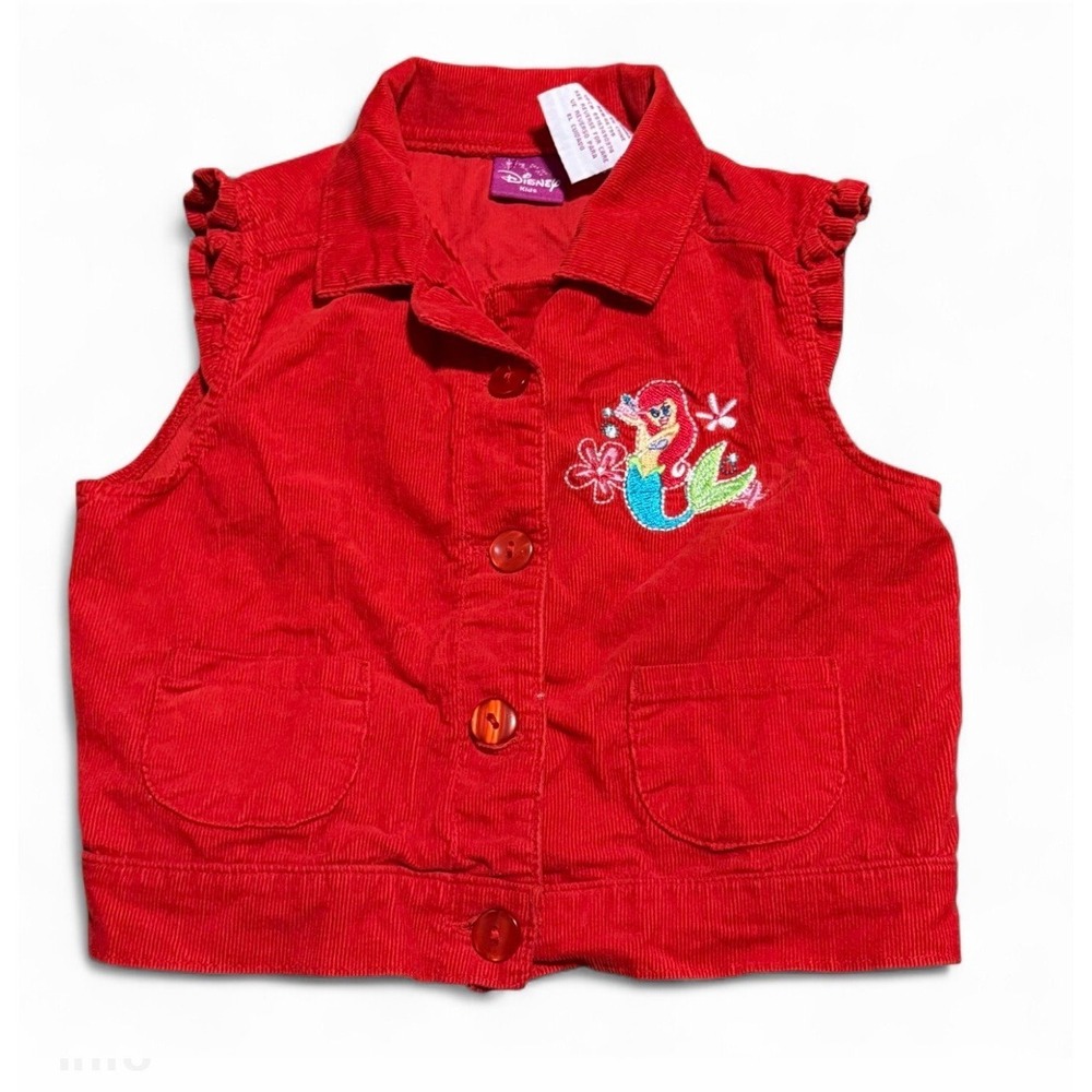 Vintage Disney Ariel Vest Red Corduroy Little Mermaid Girls 3T Ruffle